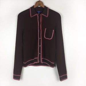 J. Crew Chocolate Cardigan with Pink Accents